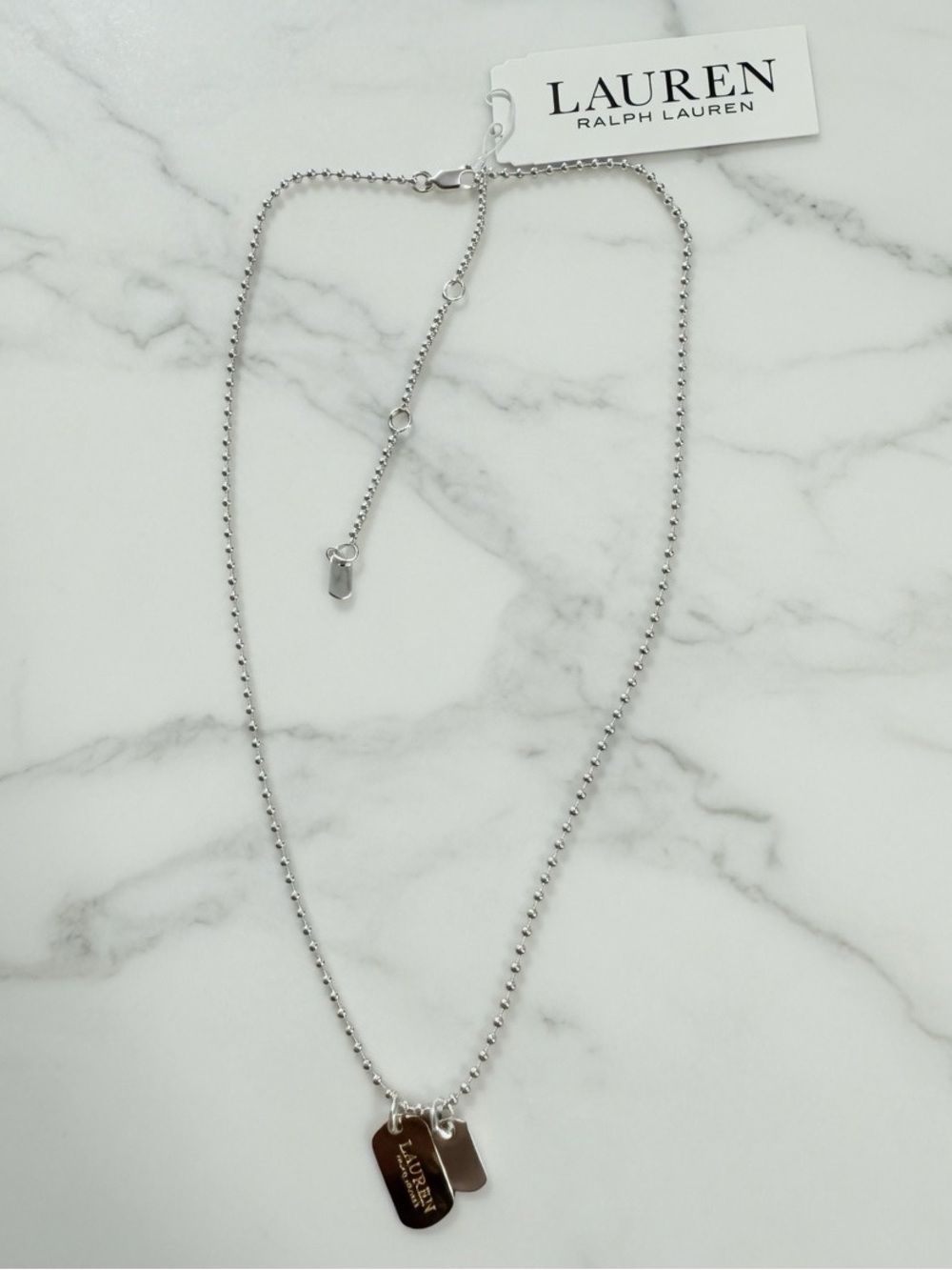 Lauren Ralph Lauren Two-Tone Logo Charm Pendant Necklace - Picture 3 of 4